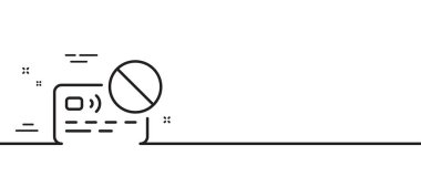 Kredi kartı simgesi. Banka para ödeme tabelası. Ödeme sembolü yasak. Asgari çizgi çizimi arka planı. Kart çizgisi simge pankartı. Beyaz ağ şablonu konsepti. Vektör