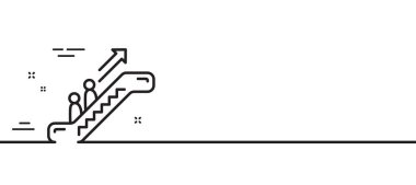 Yürüyen merdiven çizgisi simgesi. Asansör tabelası. Alışveriş merdiveni sembolü. Asgari çizgi çizimi arka planı. Yürüyen merdiven çizgisi ikon desenli pankart. Beyaz ağ şablonu konsepti. Vektör