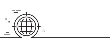Seo hedef satırı simgesi. Arama motoru optimizasyon işareti. İnternet sembolü. Asgari çizgi çizimi arka planı. Seo internet çizgisi simge pankartı. Beyaz ağ şablonu konsepti. Vektör