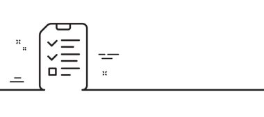 Kontrol Listesi Belge satırı simgesi. Bilgi Dosyası işareti. Kağıt sayfa konsept sembolü. Asgari çizgi çizimi arka planı. Röportaj çizgisi simge pankartı. Beyaz ağ şablonu konsepti. Vektör