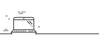Dizüstü bilgisayar hattı simgesi. Mobil bilgisayar aygıtı işareti. Asgari çizgi çizimi arka planı. Dizüstü bilgisayar çizgisi simge pankartı. Beyaz ağ şablonu konsepti. Vektör