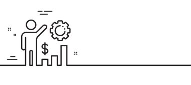 Çalışanların zenginlik çizgisi simgesi. İş sonuçları imzası. Para şeması sembolü. Asgari çizgi çizimi arka planı. Çalışanların zenginlik çizgisi ikon desenli afişi. Beyaz ağ şablonu konsepti. Vektör