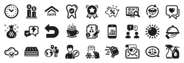 Kahve fincanı, güneşli hava, kredi ikonları gibi iş simgeleri. Aşk mektubu, akıllı telefon istatistikleri, Noel Baba işaretleri. Kalp, Seo Analitiği, Ab testi. Düzenleyici, itme arabası. Vektör