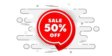 Etikette% 50 indirim var. Geometrik reklam afişi akış modelinde. İndirimli afiş şekli. Kupon ikonu. Geçiş kalıbı örtüsü. % 50 indirim. Vektör