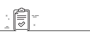 Kontrol listesi simgesi. Teftiş raporu. İş gözden geçirme sembolü. Asgari çizgi çizimi arka planı. Kontrol listesi simge desen pankartı. Beyaz ağ şablonu konsepti. Vektör