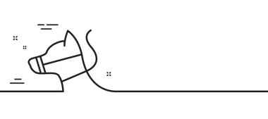 Köpek tasma çizgisi ikonu. Ağızlıklı evcil hayvan. Hayvan saldırganlığı kontrol sembolü. Asgari çizgi çizimi arka planı. Köpek tasması ikon desenli pankart. Beyaz ağ şablonu konsepti. Vektör