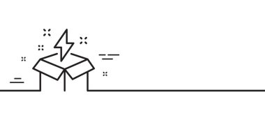 Kutu çizgisi simgesinden. Yaratıcılık işareti. Yıldırım sembollü hediye kutusu. Asgari çizgi çizimi arka planı. Yaratıcı fikir çizgisi ikon desenli pankart. Beyaz ağ şablonu konsepti. Vektör