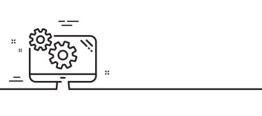 Ayarlar satır simgesi. Çarklı mühendislik aracı işareti. Çarklı dişli sembolü. Asgari çizgi çizimi arka planı. Ayarlar satır simgesi pankartı. Beyaz ağ şablonu konsepti. Vektör