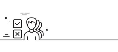 Seçim çizgisi simgesi. Yanıt işaretini seçin. İş test sembolü. Asgari çizgi çizimi arka planı. Fikir çizgisi simgesi pankartı. Beyaz ağ şablonu konsepti. Vektör