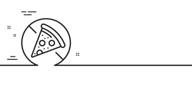 Yemek çizgisi simgesi yasak. Salamlı pizza tabelası. Yasak gıda sembolü. Asgari çizgi çizimi arka planı. Yemek hattı simge pankartını yasakla. Beyaz ağ şablonu konsepti. Vektör