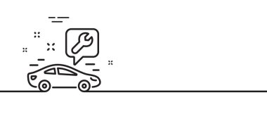 Anahtar araç çizgisi simgesi. Araba tamiri tabelası. Enstrüman sembolünü düzelt. Asgari çizgi çizimi arka planı. Araba servisi ikon desenli afiş. Beyaz ağ şablonu konsepti. Vektör