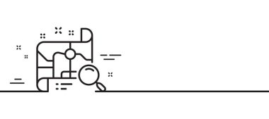 Harita çizgisi simgesi ara. Adres işaretini bul. Asgari çizgi çizimi arka planı. Harita haritası simge desenli pankart ara. Beyaz ağ şablonu konsepti. Vektör