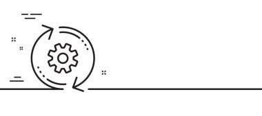 Çark çizgisi simgesi. Mühendislik aracı işareti. Çarklı çarklar, tazeleme ayarları sembolü. Asgari çizgi çizimi arka planı. Çarklı hat simge desenli pankart. Beyaz ağ şablonu konsepti. Vektör