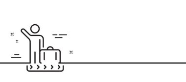 Bagaj hattı simgesi. Çanta tabelası. Bagaj teslim sembolü. Asgari çizgi çizimi arka planı. Bavul şeridi simge desenli pankart. Beyaz ağ şablonu konsepti. Vektör