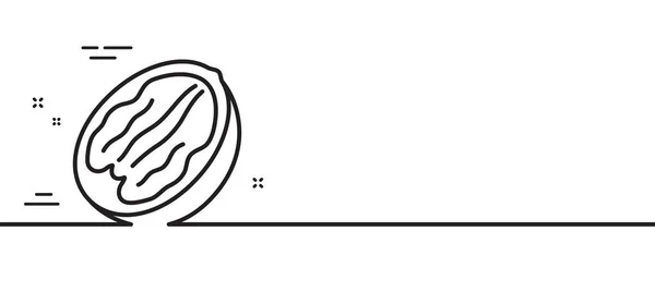 ピーカンナッツラインのアイコン おいしいナッツの看板 ビーガンフードのシンボル 最小限の線のイラストの背景 ナッツラインのアイコンパターンバナーをペカン ホワイトウェブテンプレートのコンセプト ベクトル — ストックベクタ