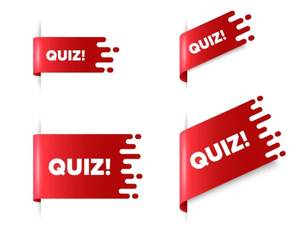 Quiz Text Red Ribbon Tag Banners Set Answer Question Sign — Stock vektor