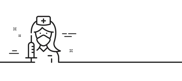 Vaccinationslinjens Ikon Sjuksköterska Med Spruttecken Människors Vaccinsymbol Minimal Linje Illustration — Stock vektor