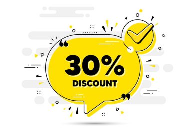 30 percent Discount. Check mark chat bubble banner. Sale offer price sign. Special offer symbol. Discount approved chat message. Checklist background. Vector