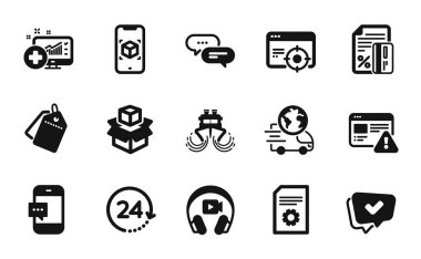Vector set of Internet warning, Sale tags and Delivery service icons simple set. Medical analytics, 24 hours and Credit card icons. Internet warning simple web symbol. Vector