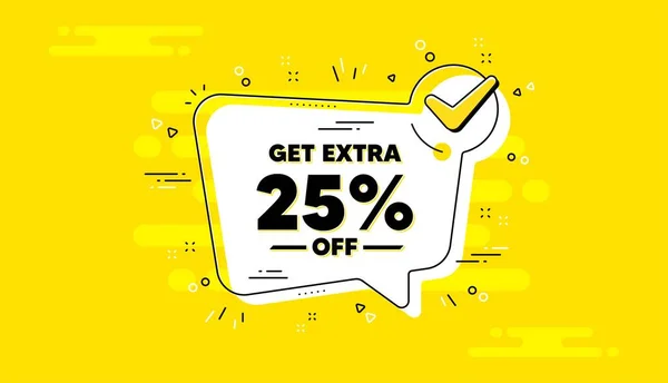 Get Extra Percent Sale Check Mark Yellow Chat Banner Discount — Stock vektor