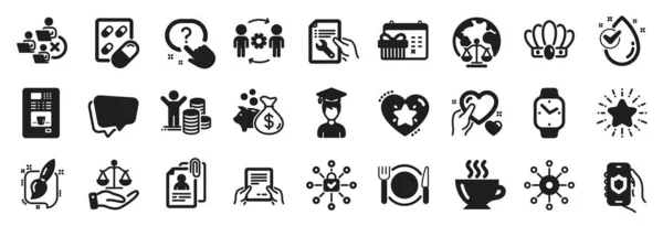 Set Business Icons Question Button Smartwatch Security App Icons Coffee — Image vectorielle