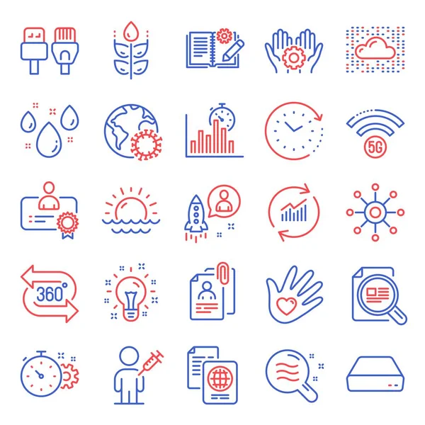 Science Icons Set Included Icon Report Timer Employee Hand Computer — Stock Vector