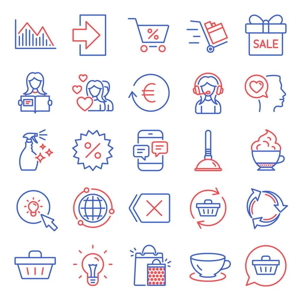 Line Icons Set Included Icon Romantic Talk Plunger Energy Signs — Vetor de Stock