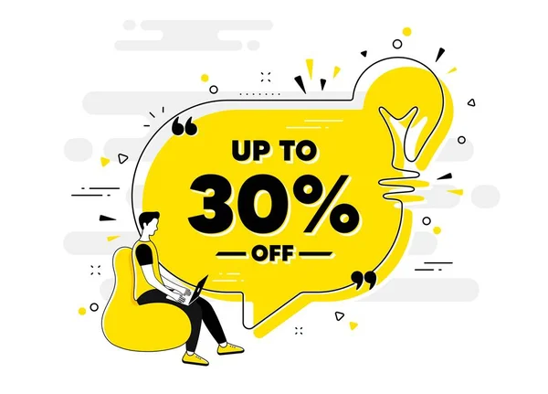 Percent Sale Idea Chat Bubble Banner Person Discount Offer Price — Stockvector