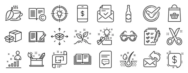 Liniensymbole Wie Startup Konzept Serumöl Stats Symbole Verpackungskartons Architekturplan Online — Stockvektor