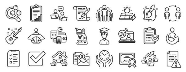 Set Education Icons Certificate Interview Microscope Icons Instruction Manual Teamwork — Stock Vector