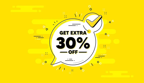 Get Extra Percent Sale Check Mark Yellow Chat Banner Discount — Stock Vector