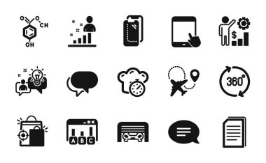 Seo alışverişinin vektör seti, yemek pişirme zamanlayıcısı ve anket sonuçları basit simgeler. İstatistikler, uçak ve 360 derece ikonlar. Sohbet, tablet ve kimyasal formül işaretleri. Seo basit bir web sembolü satın alıyor. Vektör