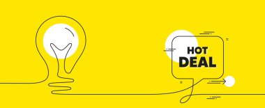 Ateşli bir mesaj. Devamlı bir sohbet balonu pankartı fikri. Özel fiyat tabelası. Reklam indirimleri sembolü. Sohbet mesaj ampulü. Fikir ampulü sarı arka plan. Vektör