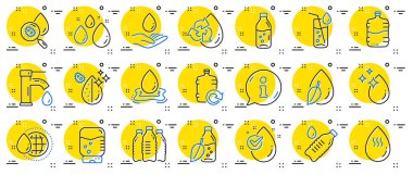 Water drop line icons. Set of Bottle, Antibacterial filter and Tap water linear icons. Bacteria, Cooler and Refill barrel bottle. Liquid drop, antibacterial cleaner and drink machine, tap. Vector clipart