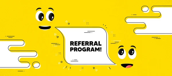 Referral Program Text Cartoon Face Chat Bubble Background Refer Friend — Stock Vector