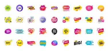 İndirimli etiket pankartları. Fiyat indirimi etiketleri. Kara Cuma özel teklif etiketleri. İndirimli balon kuponu. Promosyon indirimli afiş şablonları tasarımı. Promosyon teklif etiketi. Flaşlı rozetler. Vektör