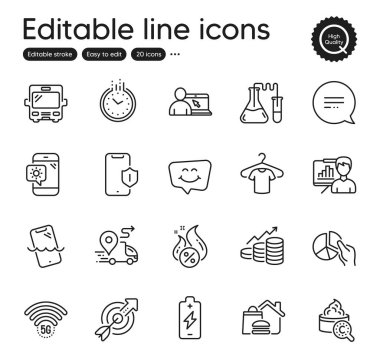 İş taslak simgeleri seti. 5g wifi, pasta grafiği ve kolajen deri elementleri gibi simgeler içerir. Batarya şarjı, online eğitim, sıcak kredi web tabelaları. Teslimat, akıllı telefon koruması. Vektör