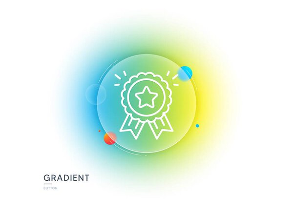 Loyalty award line icon. Gradient blur button with glassmorphism. Bonus points. Discount program symbol. Transparent glass design. Loyalty award line icon. Vector