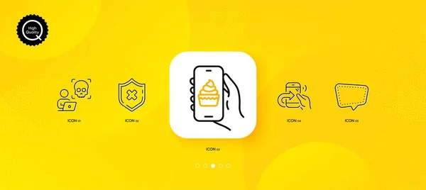 Aplicación Comida Compartir Llamada Mensajes Chat Iconos Línea Mínima Fondo — Vector de stock