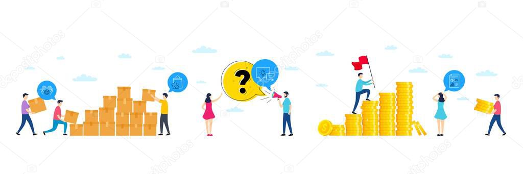 Set of Loyalty points, Idea lamp and Favorite line icons. People characters with delivery parcel, money coins. Include Report document icons. For web, application. Vector Stock Illustration