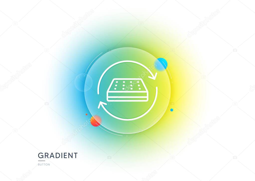 Two sided mattress line icon. Gradient blur button with glassmorphism. Change side of orthopedic pad sign. Breathable sleep bed symbol. Transparent glass design. Mattress line icon. Vector