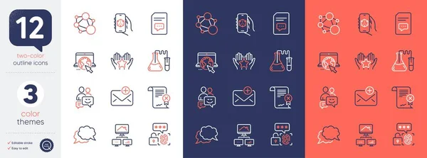 Set Communication Chat Message Chemistry Lab Line Icons Include Internet — Stock Vector