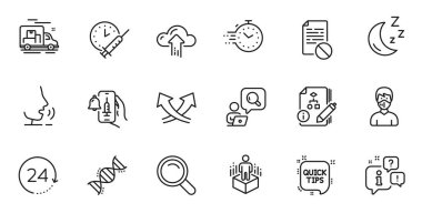 Hızlı ipuçları dizisi, yanlış dosya ve web uygulaması için kesişen oklar satırı simgeleri. Konuşma, bilgi, teslimat kamyonu taslak ikonu. Vektör