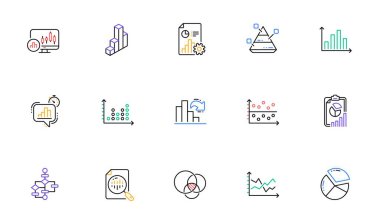 Çizelgeler ve grafikler çizgi simgeleri. Infochart, Block diyagramı ve Algoritma. Sunum doğrusal simgesi Bicolor ana hatlarını belirledi. Vektör