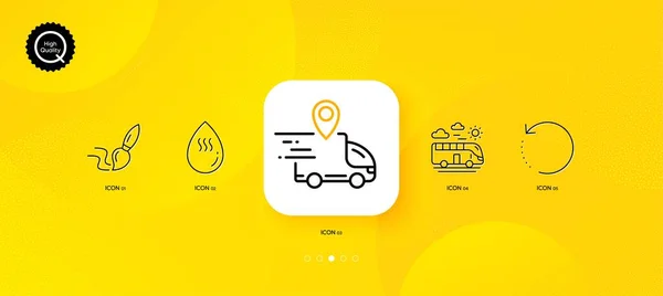 恢复数据 总线旅行和送货卡车最小线路图标 黄色的抽象背景 热水图标 用于网络 备份信息 信使位置 — 图库矢量图片