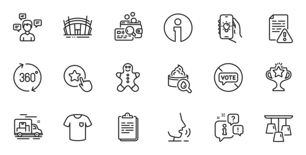Webアプリケーションのための電気アプリ 勝利とTシャツラインアイコンの概要セット トーク 配送トラックの概要アイコン ジンジャーブレッドマン 投票の停止 アイコンの検査を含む ベクトル — ストックベクタ