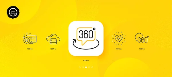 Heartbeat Internet Ícones Linha Mínima Servidor Cloud Fundo Abstrato Amarelo — Vetor de Stock