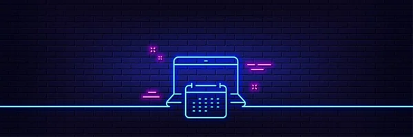 Neon Licht Gloed Effect Kalender Lijn Icoon Jaarlijks Planner Teken — Stockvector