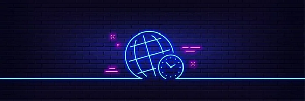 Neonlichteffekt Zeitzonensymbol Weltzeitzeichen Uhrensymbol Linie Neon Glühen Symbol Banner Aus — Stockvektor