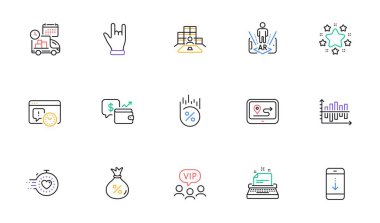 Proje bitiş tarihi, Envanter ve Kredi yüzde ikonları web sitesi ve baskı için. Vip müşterileri koleksiyonu, GPS, diyagram çizelgeleri. Artırılmış gerçeklik, Sevkiyat, web elementlerini kaydet. Vektör